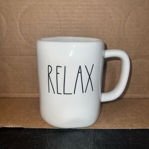 Rae Dunn White Mug with 'Relax' Text